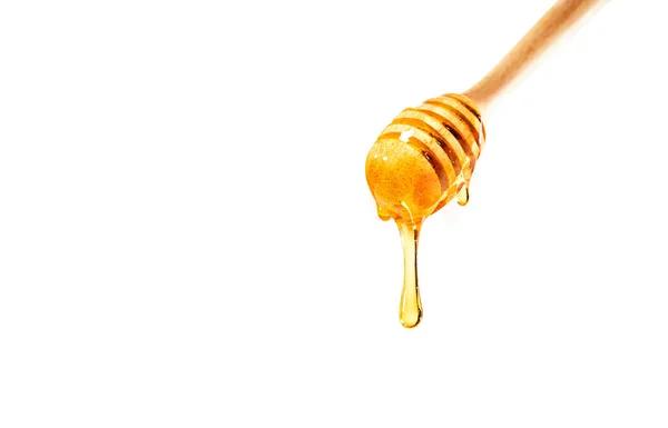 Miel sobre fondo blanco de madera dipper — Foto de Stock