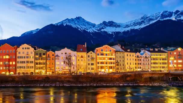 Innsbruck Austria December 2019 Time Lapse Colorful Buildings River Innsbruck — Stock Video