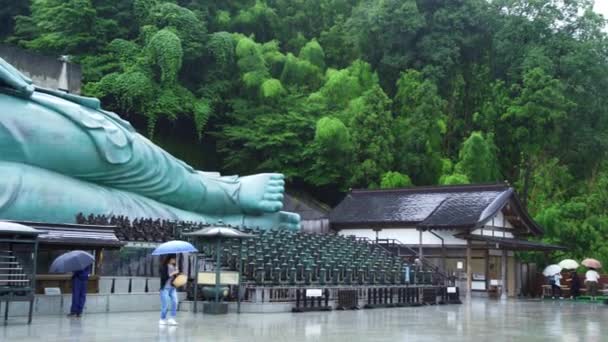 Sasaguri Fukuoka Prefecture Japan July 2019 Bronze Statue Reclining Buddha — Stock Video