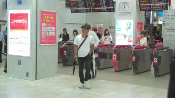 Fukuoka Japan July 2019 People Walk Out Train Station Exit — Stock Video