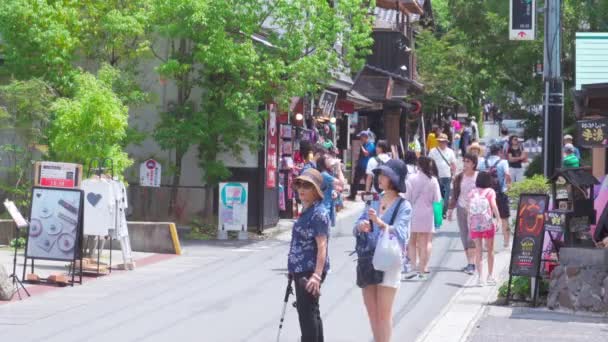 Yufuin Japan July 2019 Tourists Walk Yufuin Main Shopping Street — Stock Video