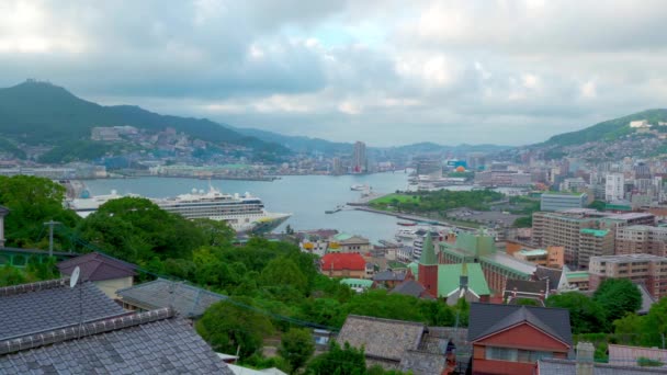 Nagasaki Japan Juli 2019 Schöne Aussicht Auf Den Hafen Und — Stockvideo