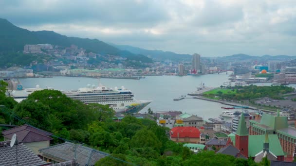 Nagasaki Japán 2019 Július Gyönyörű Kilátás Nagasaki Kikötőjére Városára 2019 — Stock videók