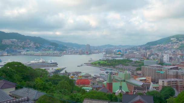 Nagasaki Japonia Lipca 2019 Piękny Widok Port Nagasaki Miasto Wieczorem — Wideo stockowe