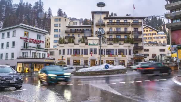 Saint Moritz Suíça Dezembro 2019 Cronometragem Dos Carros Circula Pela — Vídeo de Stock