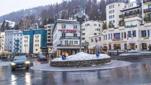 Saint Moritz Suíça Dezembro 2019 Cronometragem Dos Carros Circula Pela — Vídeo de Stock