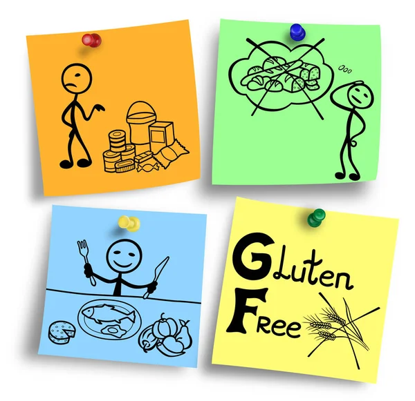 Ilustración del concepto de dieta sin gluten en notas coloridas . — Foto de Stock