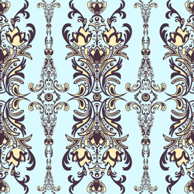 Arabesk, çok renkli şark süsleme ile Şam çiçek seamless modeli. Arka planlar doğal motifleri, duvar kağıdı, kumaş tasarım, dekorasyon için soyut geleneksel dekor. Vektörel Clipart