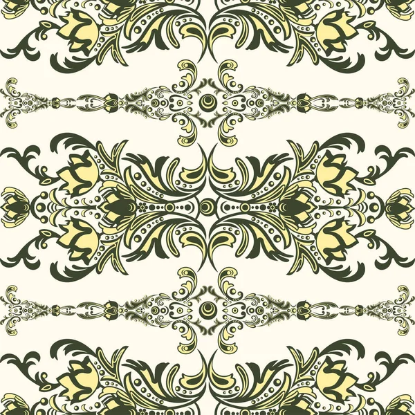 Patrón sin costura floral Damasco con ornamento oriental arabesco, multicolor. Decoración tradicional abstracta para fondos motivos naturales, papel pintado, diseño de la tela, decoración. Vector ClipArt — Archivo Imágenes Vectoriales