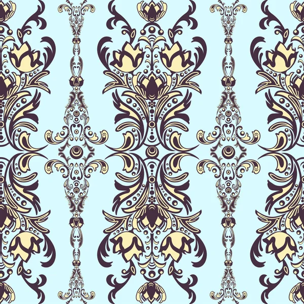 Damask floral seamless pattern with arabesque, multicolor oriental ornament. Abstract traditional decor for backgrounds  natural motifs, wallpaper, fabric design, decoration. Vector ClipArt — Stock Vector