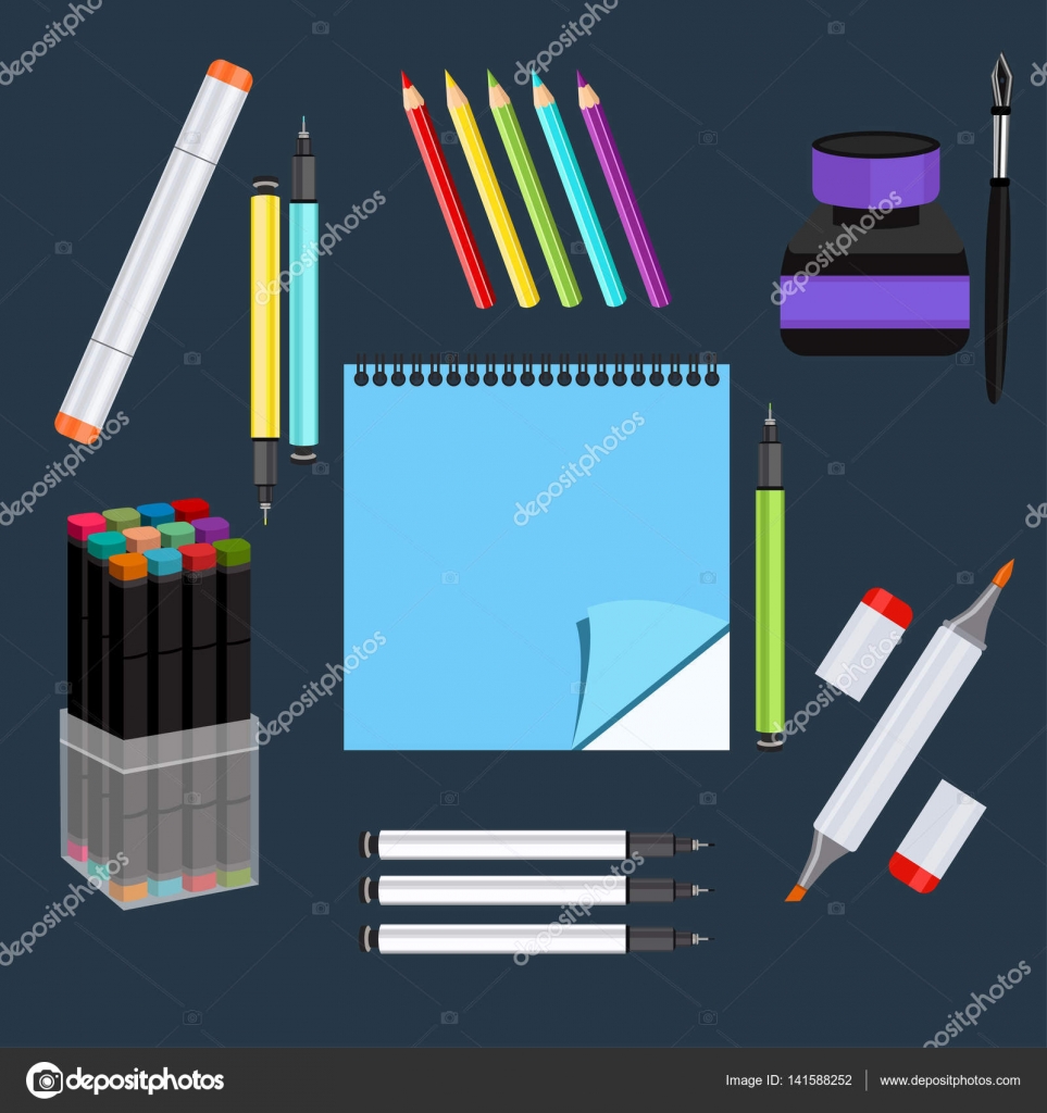 Realistic art supplies, set art materials. Professional art marker with