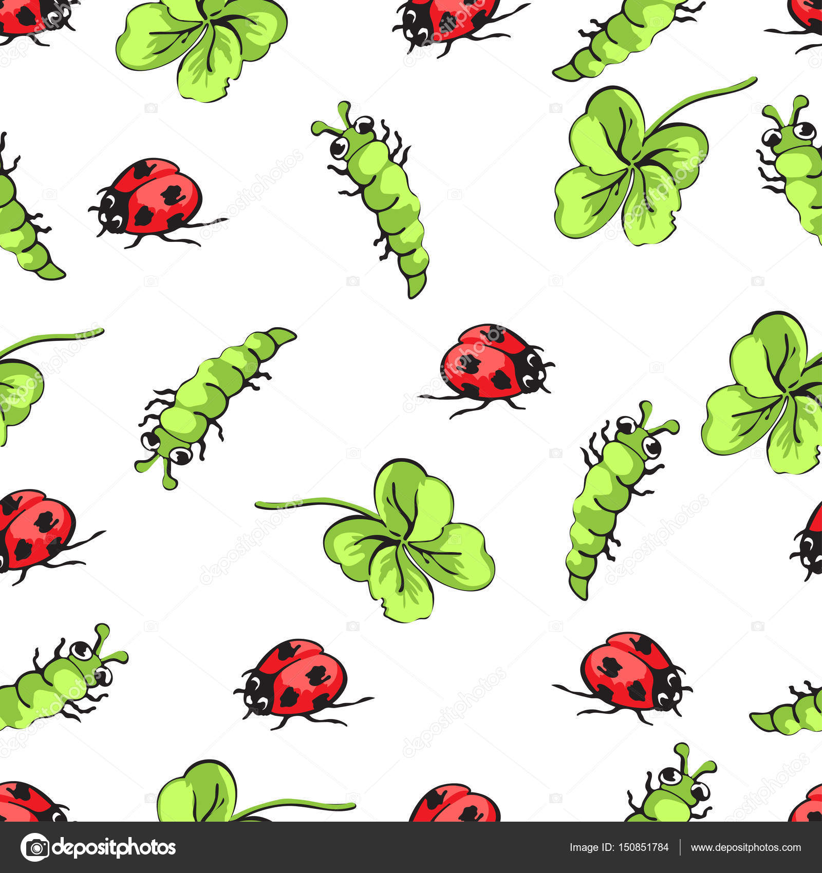 Green Vines on White with Beetles Fabric