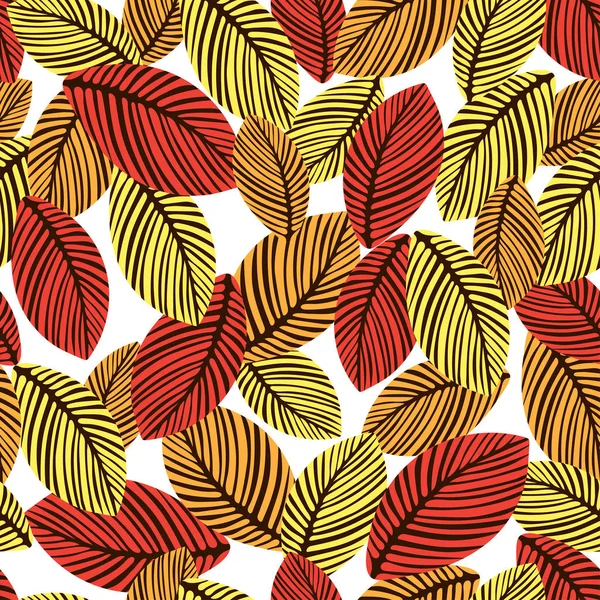 Abstracto otoño hojas patrón sin costura, vector de fondo. Hojas dibujadas a mano sobre un fondo blanco. Para el diseño de la tela, papel pintado, envolturas — Vector de stock