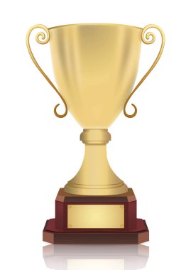 Gold Kupası kazanan vektör çizim. Ödüllü kupa madalya beyaz arka plan üzerinde izole bir tabela ile