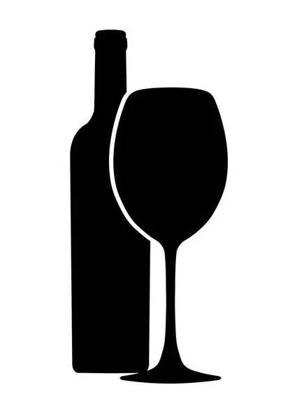 Flasche Wein und Weinglas Vektor-Symbol, Logo, Schild, Emblem, Silhouette isoliert auf weißem Hintergrund — Stockvektor