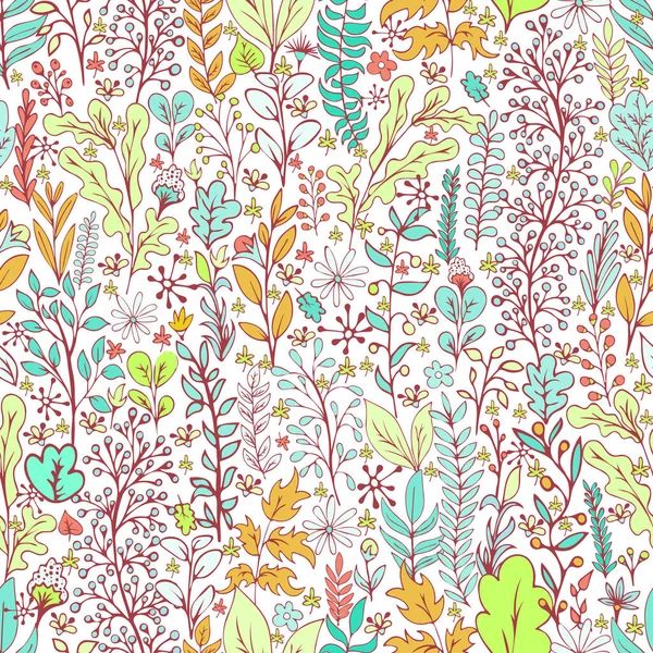 Färgglada Blommig Sömlös Mönster Klotter Tecknade Blommor Exotisk Naturlig Bakgrund — Stockfoto