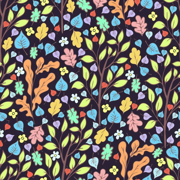 Albero Fogliame Fiori Rami Foglie Modello Senza Soluzione Continuità Doodle — Foto Stock