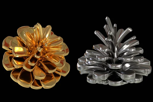 Renkli kozalaklar tatil dekorasyon için. 3D çizim. Siyah bir arka plan üzerinde izole.