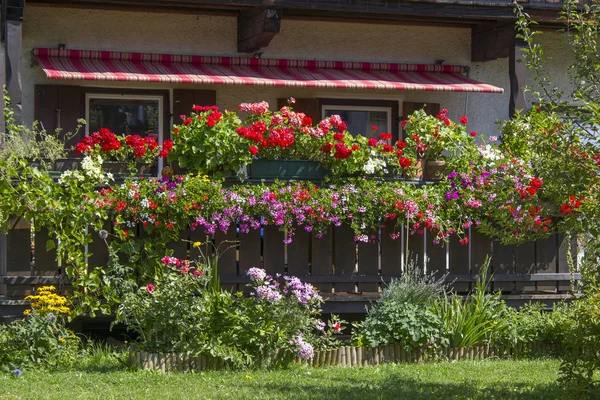 Casa Alp con balcón con floreros, Tirol, Austria — Foto de Stock