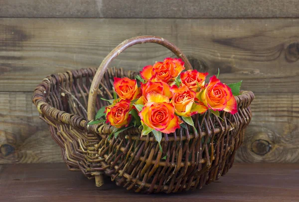orange roses in a basket