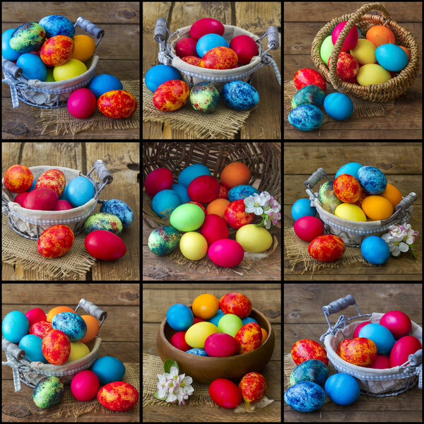 easter collage - pictures with painted eggs