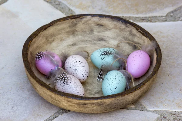 Colorful Eggs Clay Bowl Easter Decoration — Stock Photo, Image