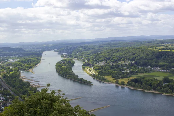 Kilátás Rajna Folyóra Híres Drachenfels Hegyről Koenigswinterben Németországban — Stock Fotó