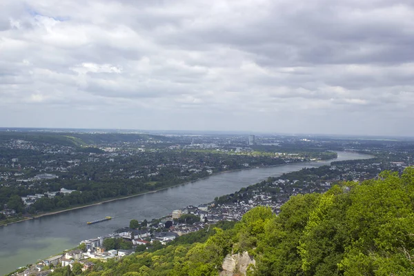 Vista Río Rin Desde Famosa Montaña Drachenfels Koenigswinter Alemania — Foto de Stock