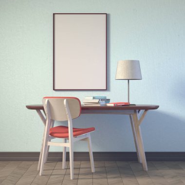 Çalışma alanı mockup. 3D illüstrasyon iç.