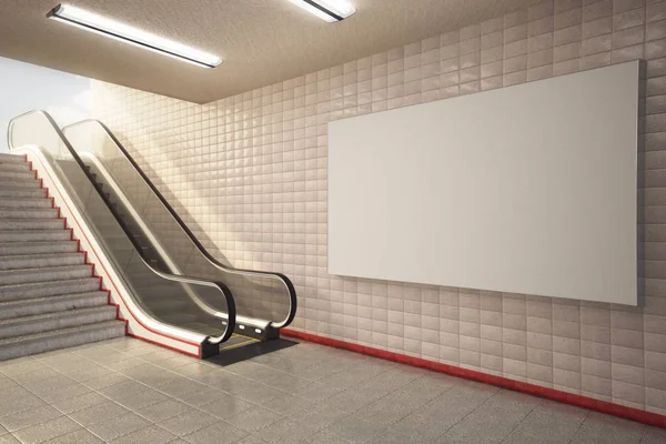 Cartelera simulada en las escaleras mecánicas de la estación de metro — Foto de Stock