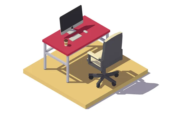 Isometric low poly Office Workplace — Stock Vector