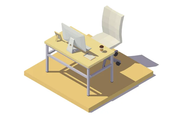 Isometric Office Workplace beige tones — Stock Vector