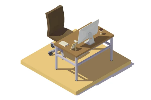 Isometric Office Milieu de travail beige brun — Image vectorielle