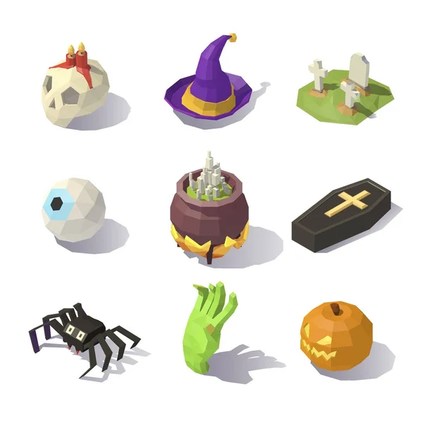 Low-Poly-Halloween-Dekorationen — Stockvektor