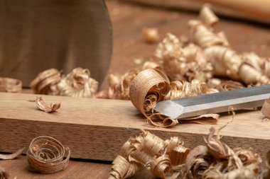 Carpenter cabinet maker hand tools on the workbench clipart