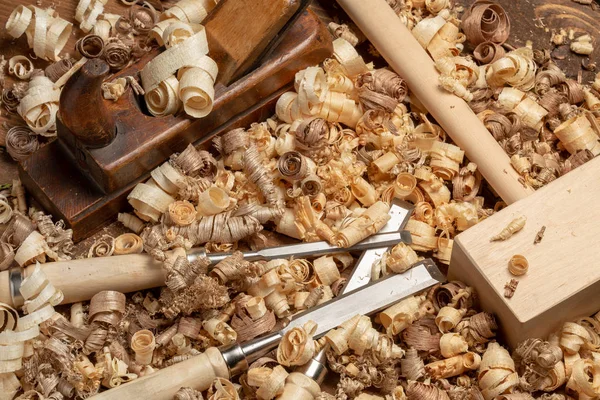 Carpenter cabinet maker hand tools on the workbench