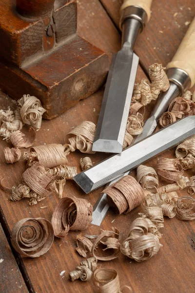 Carpenter cabinet maker hand tools on the workbench — Stock Photo, Image