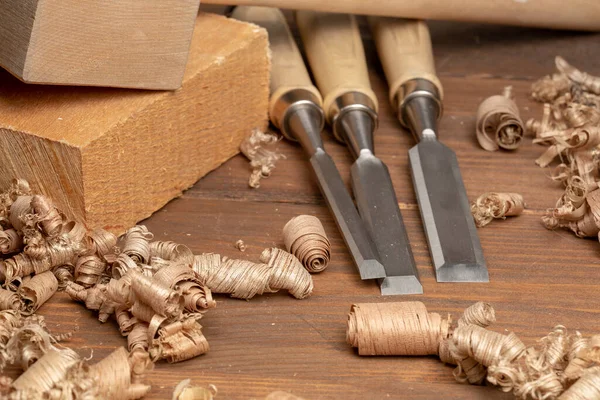 Carpenter cabinet maker hand tools on the workbench — Stock Photo, Image