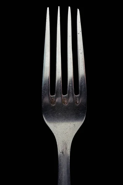 Fork close up. Isolated image on a black background. — Stock Photo, Image