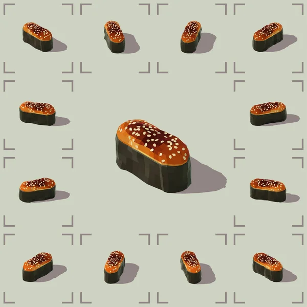 Sushi japonés al horno espolvoreado con semillas de sésamo — Vector de stock