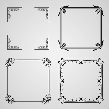 Caligraphic çerçeveler, vektör kümesi. Tasarım şablonu