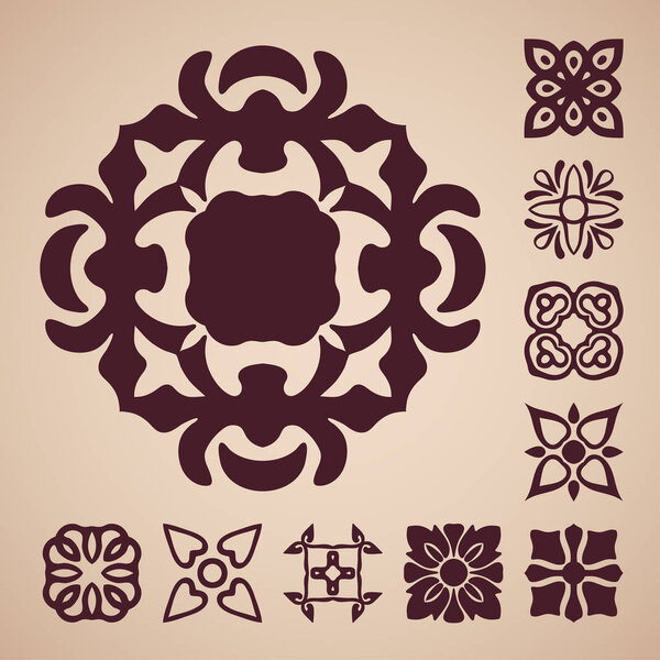 Vector set of abstract ornamental elements in vintage style. Template for design