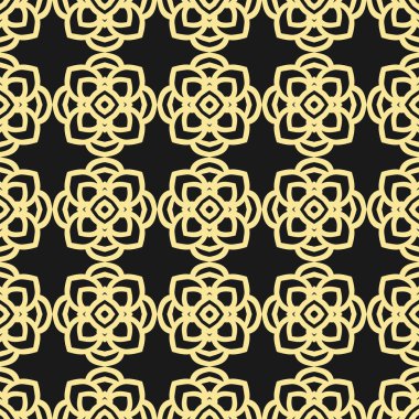 Sorunsuz çiçek geometrik duvar kağıdı. Siyah ve altın, portakal, sarı desen, vektör. Tasarım şablonu