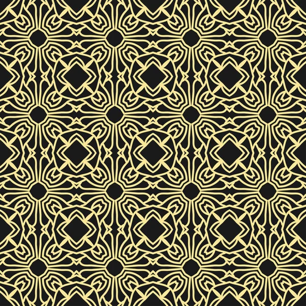 Papel pintado geométrico floral sin costuras. Negro y dorado, naranja, patrón amarillo, vector. Plantilla para diseño — Vector de stock