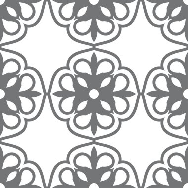 Sorunsuz çiçek geometrik duvar kağıdı. Gri ve beyaz desen, vektör. Tasarım şablonu