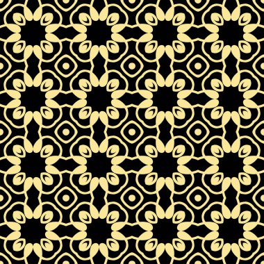 Sorunsuz çiçek geometrik duvar kağıdı. Siyah ve altın, portakal, sarı desen, vektör. Tasarım şablonu