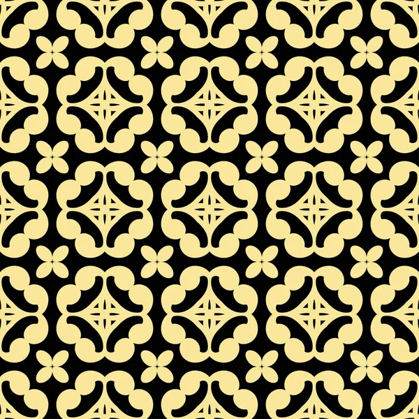 Papel pintado geométrico floral sin costuras. Negro y dorado, naranja, patrón amarillo, vector. Plantilla para diseño — Vector de stock