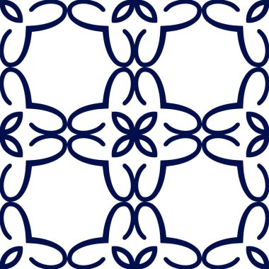 Sorunsuz çiçek geometrik duvar kağıdı. Koyu mavi ve beyaz örnek, vektör. Tasarım şablonu