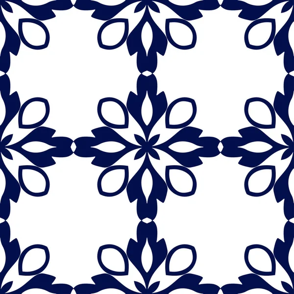 Seamless floral geometrical wallpaper. Dark blue and white pattern, vector. Template for design — Stock Vector