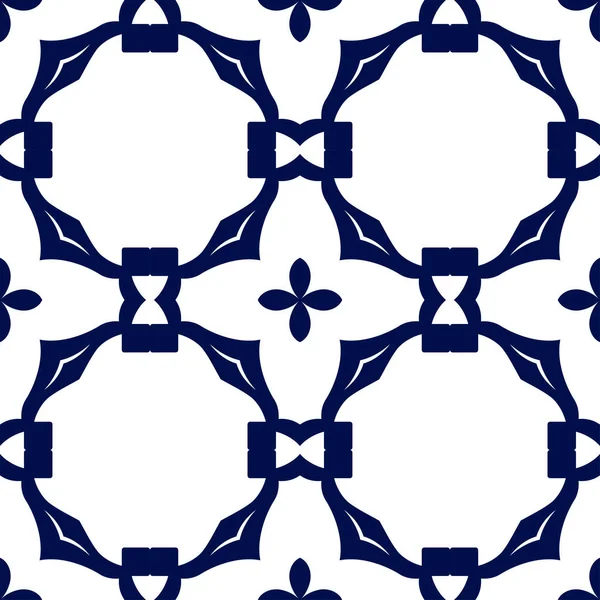 Papier peint géométrique floral sans couture. Modèle bleu foncé et blanc, vecteur. Modèle pour la conception — Image vectorielle